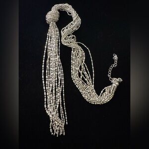 Multi-Strand Silver Tone Beaded Knot Necklace